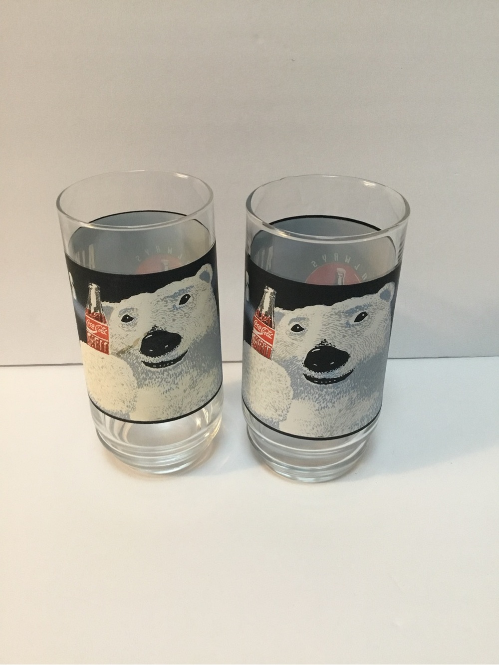 Vintage Coca Cola Polar Bear Glasses in White and Black - Set of 2